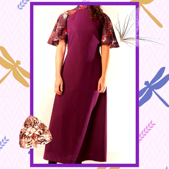 1970s floral lurex flutter sleeve maxi - Picture 2 of 4